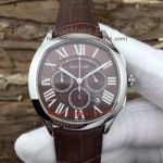 Copy Cartier MTWTFSS Chronograph SS Brown Dial Brown Leather Watch
